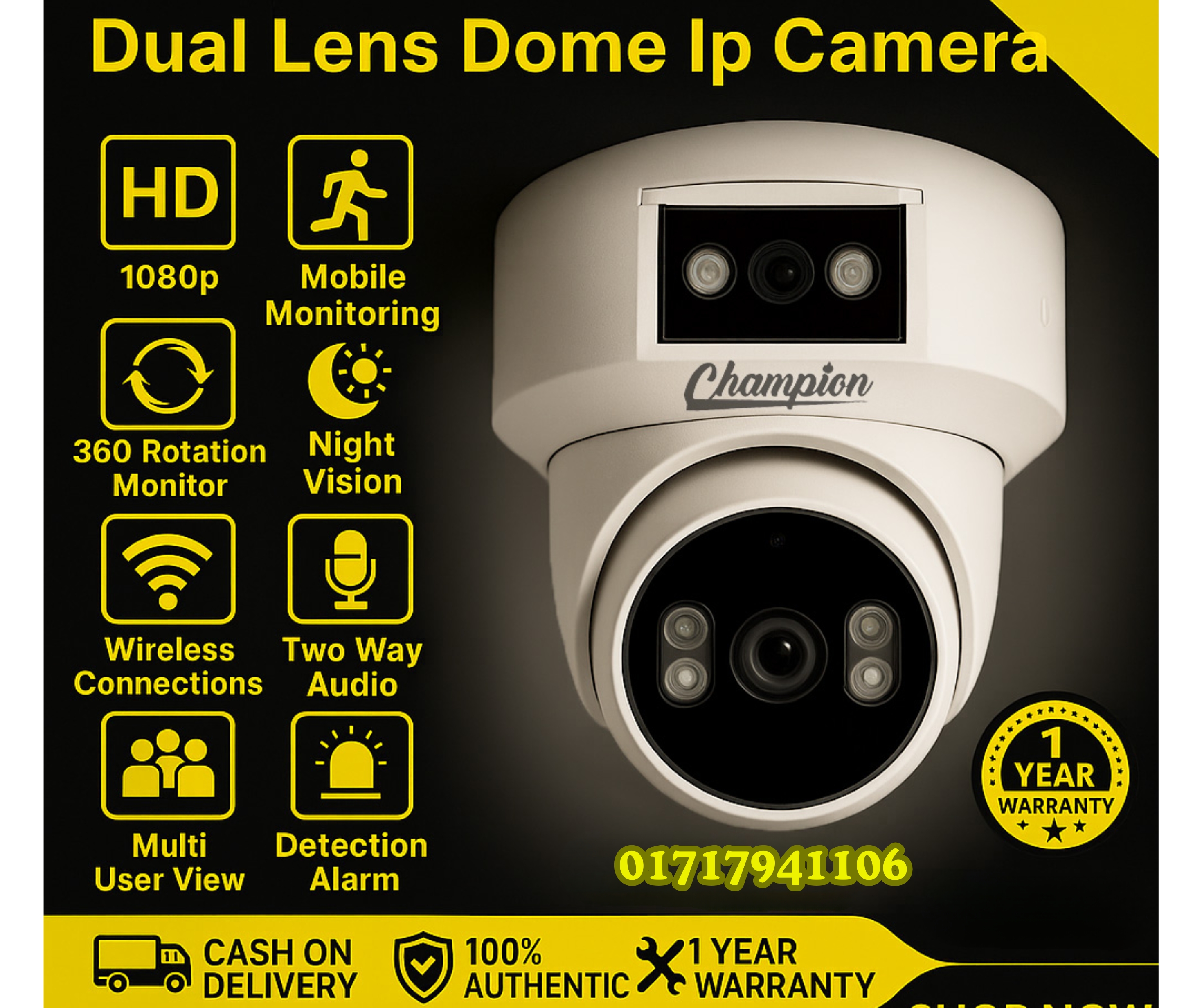 Dual Lens Dome Wifi Ip champion camera